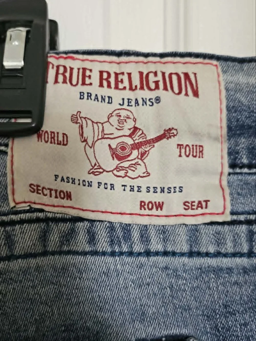 True Religion Men’s Jeans W42 Blue Straight Leg Distressed Paint Splatter Denim.